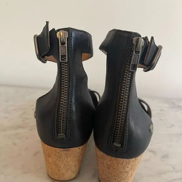 UGG Zoe Il Leather Wedge Cork Sandals sz 9 - Picture 4 of 9